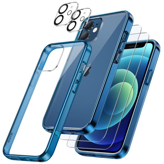JETech 3 in 1 Case for iPhone 12 6.1-Inch, with 2-Pack Screen Protector and 2-Pack Camera Lens Protector, Full Coverage Tempered Glass Film, Shockproof Bumper Phone Cover (Navy)