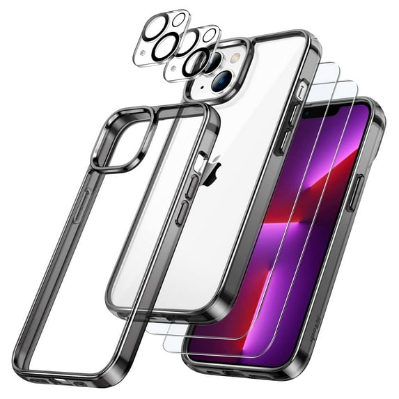 JETech 3 in 1 Case for iPhone 13 Mini 5.4-Inch, with 2-Pack Screen Protector and 2-Pack Camera Lens Protector, Full Coverage Tempered Glass Film, Shockproof Bumper Phone Cover (Black)