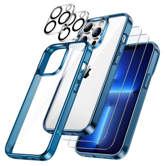 JETech 3 in 1 Case for iPhone 13 Pro 6.1-Inch, with 2-Pack Screen Protector and 2-Pack Camera Lens Protector, Full Coverage Tempered Glass Film, Shockproof Bumper Phone Cover (Navy)