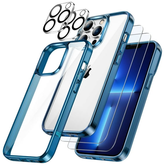 JETech 3 in 1 Case for iPhone 13 Pro Max 6.7-Inch, with 2-Pack Screen Protector and 2-Pack Camera Lens Protector, Full Coverage Tempered Glass Film, Shockproof Bumper Phone Cover (Navy)