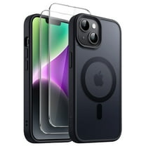 JETech 3 in 1 Magnetic Case for iPhone 14 6.1-Inch with 2-Pack Tempered Glass Screen Protector, Compatible with MagSafe, Translucent Matte Back Shockproof Phone Cover (Black)
