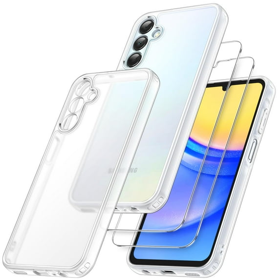 JETech 3 in 1 Matte Case for Samsung Galaxy A15 5G / 4G 6.5-Inch with 2-Pack Tempered Glass Screen Protector, Translucent Frosted Phone Cover with Camera Protection (Frosted Clear)