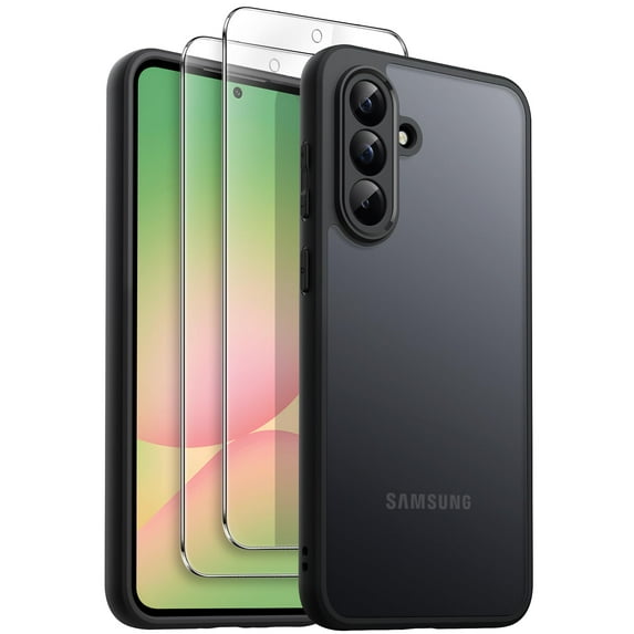 JETech 3 in 1 Matte Case for Samsung Galaxy A56 5G with 2-Pack Tempered Glass Screen Protector, Translucent Frosted Shockproof Phone Cover with Camera Protection (Black)