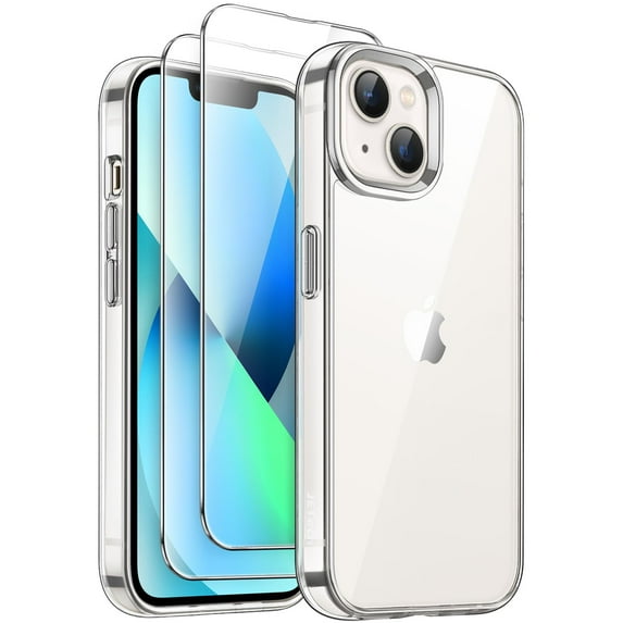 JETech 3 in 1 Case for iPhone 13 6.1-Inch with 2 Pack Tempered Glass Screen Protectors, Non-Yellowing Shockproof Bumper Phone Cover (Clear)
