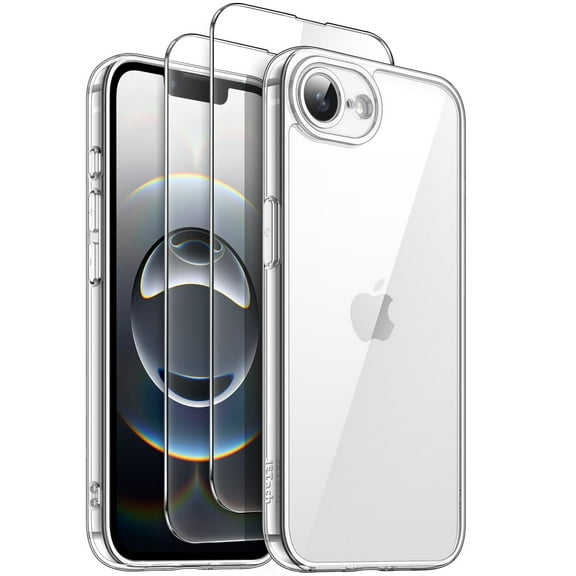 JETech 3 in 1 Case for iPhone 16e 6.1-Inch 2025 with 2 Pack Tempered Glass Screen Protectors, Non-Yellowing Shockproof Bumper Phone Cover (Clear)