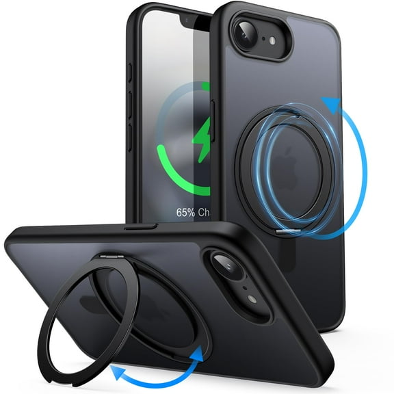 JETech 360 Degree Rotatable Ring Case for iPhone 17e (2026) / iPhone 16e, Magnetic Cover (Black)