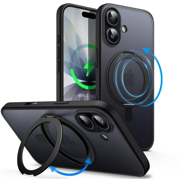 JETech 360 Degree Rotatable Ring Case for iPhone 17 6.3-Inch with Camera Control Button, Compatible with MagSafe Phone Cover (Black)