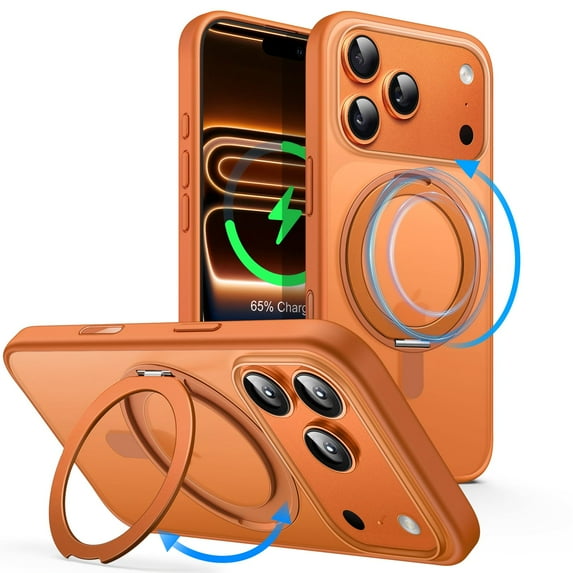 JETech 360 Degree Rotatable Ring Case for iPhone 17 Pro 6.3-Inch with Camera Control Button, Compatible with MagSafe (Orange)