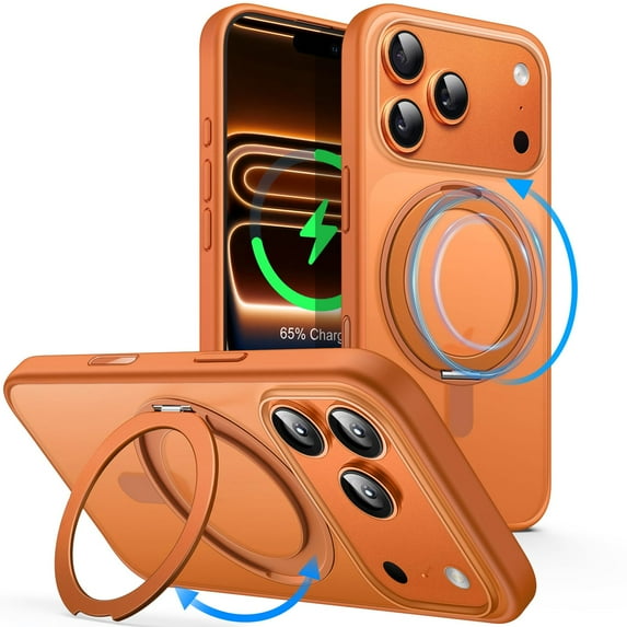 JETech 360 Degree Rotatable Ring Case for iPhone 17 Pro Max 6.9-Inch with Camera Control Button, Compatible with MagSafe (Orange)
