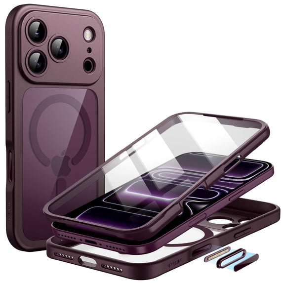 JETech 360 Full Body Magnetic Case for iPhone 18 Pro Max |Built-in Camera Control Button (Dark Cherry)