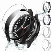 JETech 4+4 Pack Case and Screen Protector for Samsung Galaxy Watch 6 Classic 43mm, Tempered Glass Film Protective Hard PC Bumper Cover Black/Clear/Silver/Blue