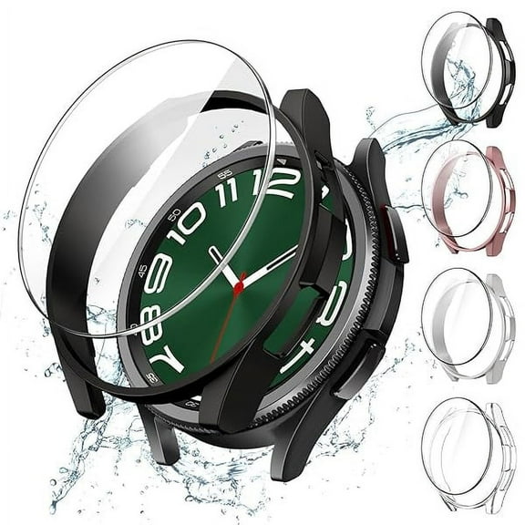 JETech 4+4 Pack Case and Screen Protector for Samsung Galaxy Watch 6 Classic 47mm, Tempered Glass Film Protective Hard PC Bumper Cover (Black/Clear/Silver/Rose Gold)