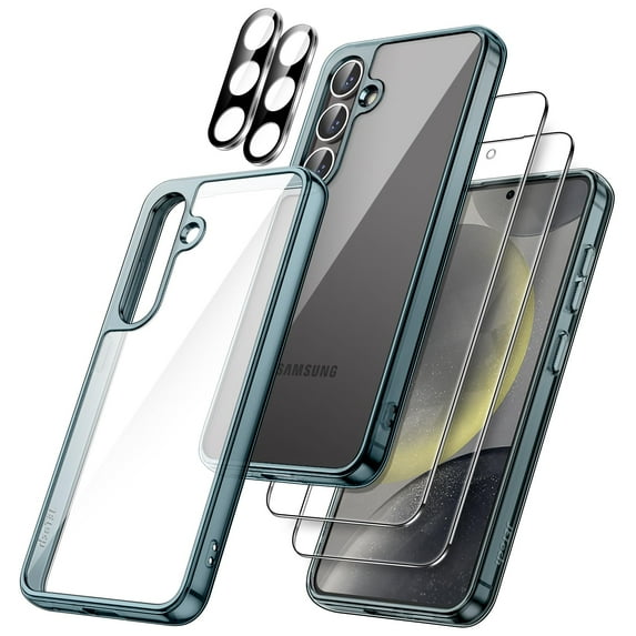JETech 5 in 1 Case for Samsung Galaxy S24 5G with 2-Pack Each Tempered Glass Screen Protector and Camera Lens Protector, Non-Yellowing Shockproof Bumper Phone Cover (Dark Blue)