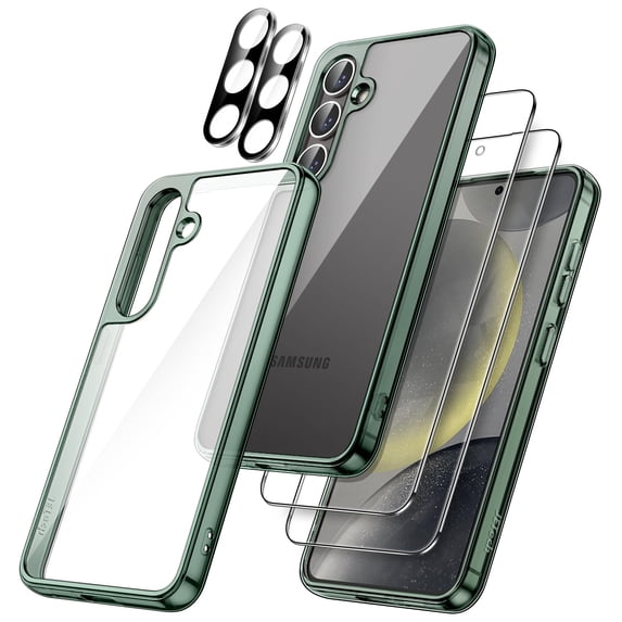 JETech 5 in 1 Case for Samsung Galaxy S24 5G with 2-Pack Each Tempered Glass Screen Protector and Camera Lens Protector, Non-Yellowing Shockproof Bumper Phone Cover (Green)