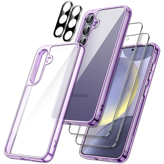 JETech 5 in 1 Case for Samsung Galaxy S24+ / S24 Plus 5G with 2-Pack Each Tempered Glass Screen Protector and Camera Lens Protector, Non-Yellowing Shockproof Bumper Phone Cover (Purple)