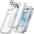 thumbnail image 1 of JETech 5 in 1 Case for iPhone 15 Plus 6.7-Inch with 2-Pack Each Tempered Glass Screen Protector and Camera Lens Protector, Non-Yellowing Shockproof Bumper Phone Cover (Clear), 1 of 7