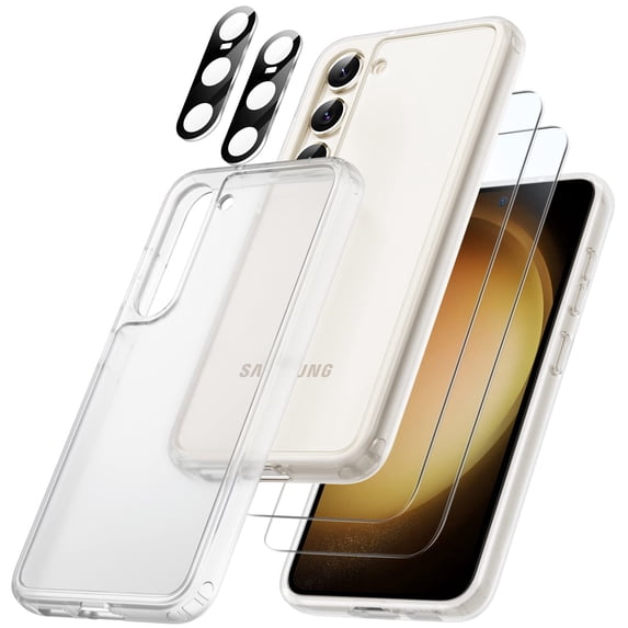 JETech 5 in 1 Matte Case for Samsung Galaxy S23 5G 6.1-Inch with 2-Pack Screen Protector and Camera Lens Protector, Translucent Back Protective Phone Cover, Tempered Glass Film (Frosted Clear)