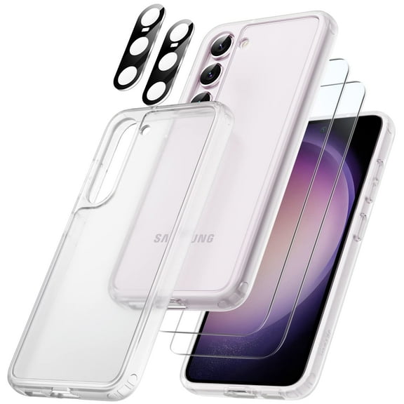 JETech 5 in 1 Matte Case for Samsung Galaxy S23+/ S23 Plus with 2-Pack Screen Protector and Camera Lens Protector, Translucent Back Protective Phone Cover, Tempered Glass Film (Frosted Clear)