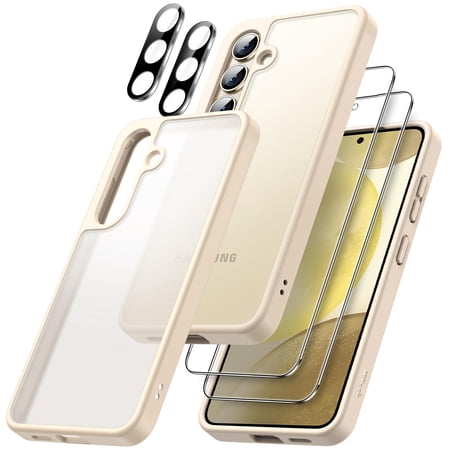 JETech 5 in 1 Matte Case for Samsung Galaxy S24 5G with 2-Pack Screen Protector and Camera Lens Protector, Translucent Back Protective Phone Cover, Tempered Glass Film (Gold)