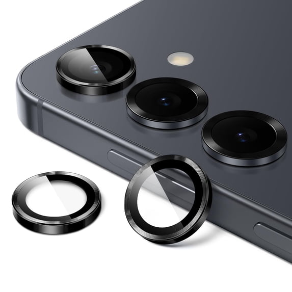 JETech Camera Lens Protector for Samsung Galaxy S25+ / S25 Plus 5G, 9H Tempered Glass Metal Individual Ring Cover, Easy Installation Tray, HD Clear, 1 Set (Black)