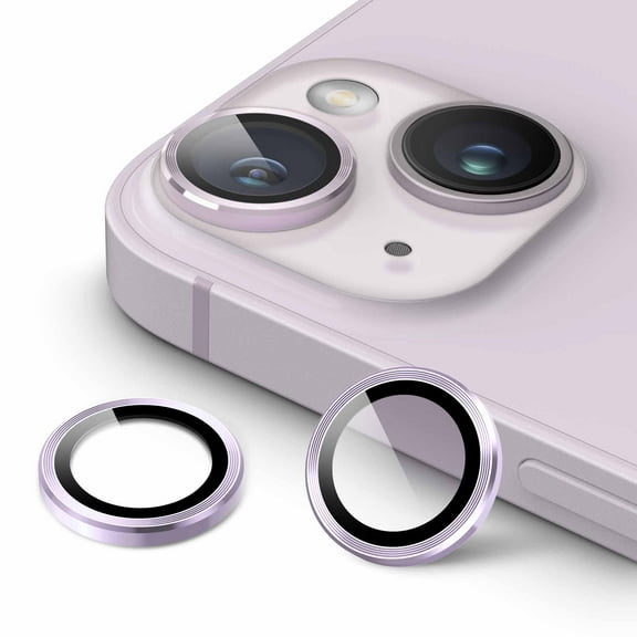 JETech Camera Lens Protector for iPhone 14 6.1-Inch and iPhone 14 Plus 6.7-Inch, 9H Tempered Glass Metal Individual Ring Cover, HD Clear, 2-Pack (Purple)
