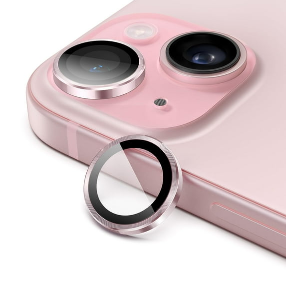 JETech Camera Lens Protector for iPhone 15 6.1-Inch and iPhone 15 Plus 6.7-Inch, 9H Tempered Glass Metal Individual Ring Cover, HD Clear, 2-Pack (Pink)