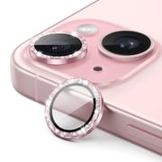 JETech Camera Lens Protector for iPhone 15 6.1-Inch and iPhone 15 Plus 6.7-Inch, Bling Glitter Individual 9H Tempered Glass Metal Ring Cover, HD Clear, 2-Pack (Pink)