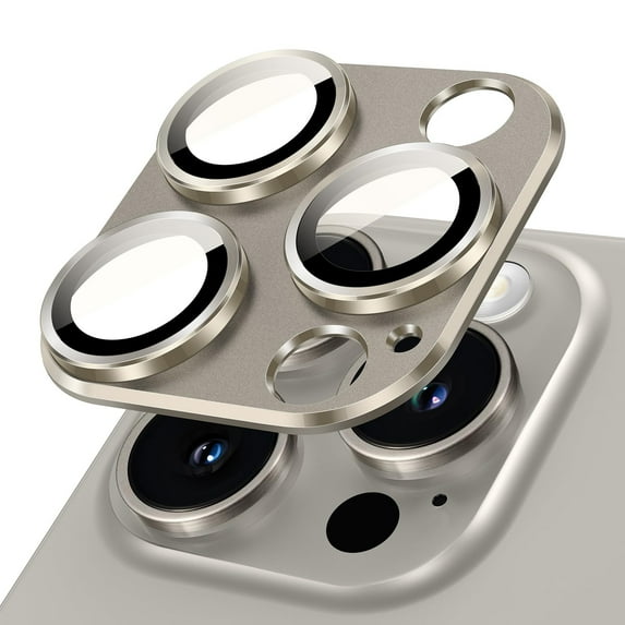 JETech Camera Lens Protector for iPhone 15 Pro 6.1-Inch and iPhone 15 Pro Max 6.7-Inch, Full Coverage 9H Tempered Glass Ring Cover, Matte Metal Plate, Case Friendly, 1-Pack (Natural Titanium)