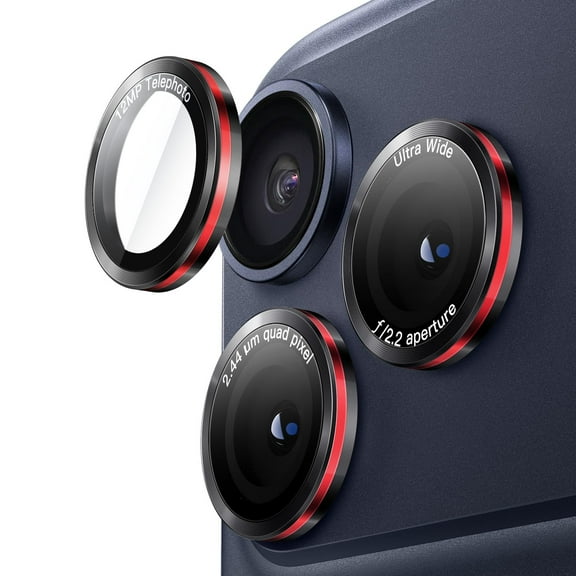 JETech Camera Lens Protector for iPhone 17 Pro 6.3-Inch and iPhone 17 Pro Max 6.9-Inch, 9H Tempered Glass Metal Individual Ring Cover, Two-Tone, Easy Installation Tray, 1 Set (Black+Red)