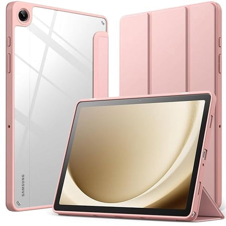 JETech Case for Samsung Galaxy Tab A9+ / A9 Plus 11-Inch 2023, Clear Transparent Hard PC Back, Protective Tri-Fold Stand Slim Tablet Cover, Auto Wake/Sleep (Rose Gold)