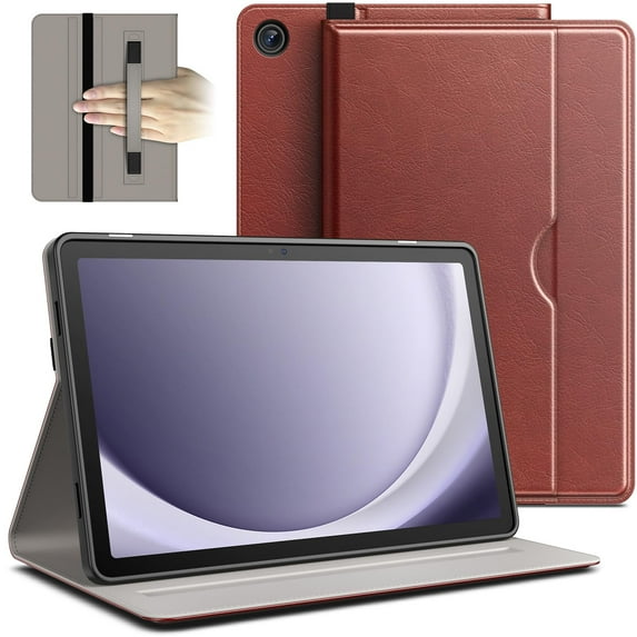 JETech Case for Samsung Galaxy Tab A9+ / A9 Plus 11-Inch 2023, PU Leather Business Folio Stand Protective Tablet Cover with Pocket & Straps, Multi-Angle Viewing, Auto Wake/Sleep (Brown)