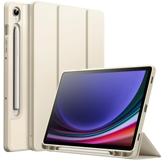 JETech Case for Samsung Galaxy Tab S9 11 Inch with S Pen Holder, Soft TPU Tri-Fold Stand Protective Tablet Cover, Support S Pen Charging, Auto Wake/Sleep (Beige)
