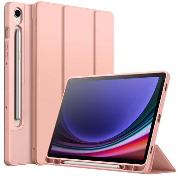 JETech Case for Samsung Galaxy Tab S9 11 Inch with S Pen Holder, Soft TPU Tri-Fold Stand Protective Tablet Cover, Support S Pen Charging, Auto Wake/Sleep (Rose Gold)
