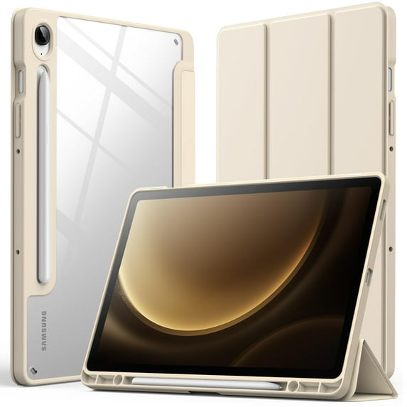 JETech Case for Samsung Galaxy Tab S10 FE / S9 FE 10.9-Inch with S Pen Holder, Clear Transparent Hard PC Back, Protective Tri-Fold Stand Tablet Cover, Auto Wake/Sleep (Beige)
