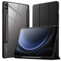 JETech Case for Samsung Galaxy Tab S9 FE  / S9 FE Plus 12.4-Inch with S Pen Holder, Clear Transparent Hard PC Back, Protective Tri-Fold Stand Tablet Cover, Auto Wake/Sleep (Black)