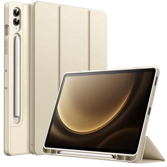 JETech Case for Samsung Galaxy Tab S9 FE+ / S9 FE Plus 12.4-Inch with S Pen Holder, Soft TPU Tri-Fold Stand Protective Tablet Cover, Support S Pen Charging, Auto Wake/Sleep (Beige)