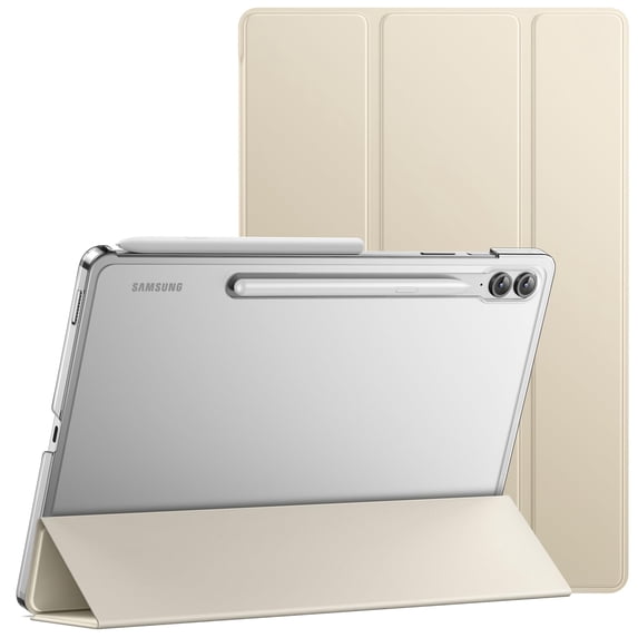 JETech Case for Samsung Galaxy Tab S9 FE+ / S9 FE Plus 12.4-Inch, Slim Translucent Back Tri-Fold Stand Protective Tablet Cover, Support S Pen Charging, Auto Wake/Sleep (Beige)