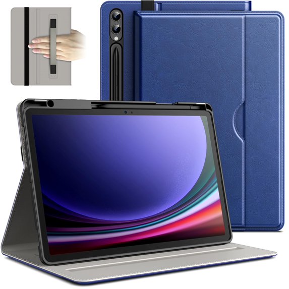 JETech Case for Samsung Galaxy Tab S9 Plus 12.4-Inch with S Pen Holder, PU Leather Business Folio Stand Protective Tablet Cover with Pocket & Straps, Auto Wake/Sleep, Multi-Angle Viewing (Navy)