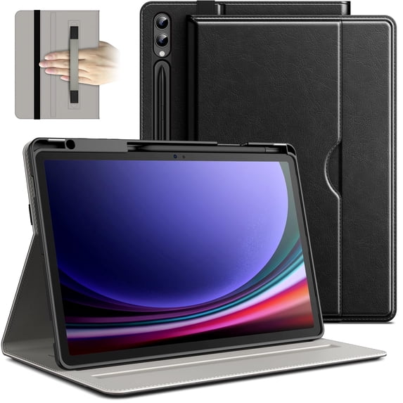JETech Case for Samsung Galaxy Tab S9 Plus 12.4-Inch with S Pen Holder, PU Leather Business Folio Stand Protective Tablet Cover with Pocket & Straps, Auto Wake/Sleep, Multi-Angle Viewing (Black)