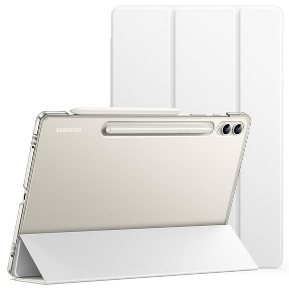 JETech Case for Samsung Galaxy Tab S9 Plus 12.4-Inch, Translucent Back Tri-Fold Stand Protective Tablet Cover, Support S Pen Charging, Auto Wake/Sleep (White)