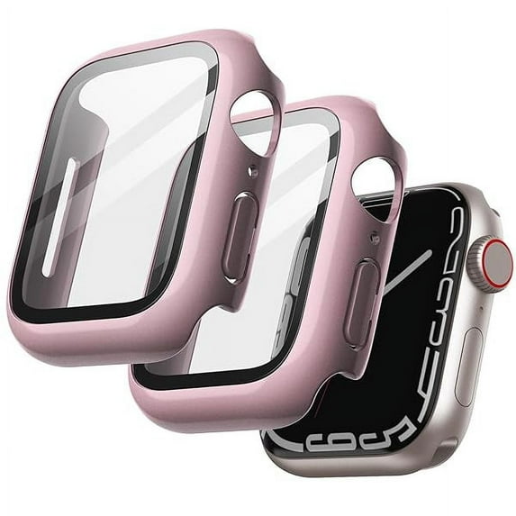 JETech Case with Screen Protector Compatible with Apple Watch Series 9 8 7 45mm, Overall Protective Cover, Built-in Tempered Glass Film High Sensitivity, 2 Pack (Rose Gold)