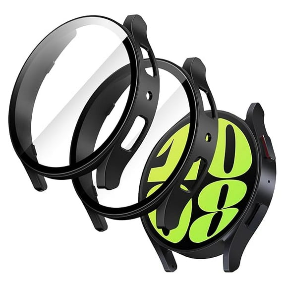 JETech Case with Screen Protector Compatible with Samsung Galaxy Watch 6 44mm, Overall Protective Cover, Built-in Tempered Glass Film High Sensitivity, 2 Pack (Black)