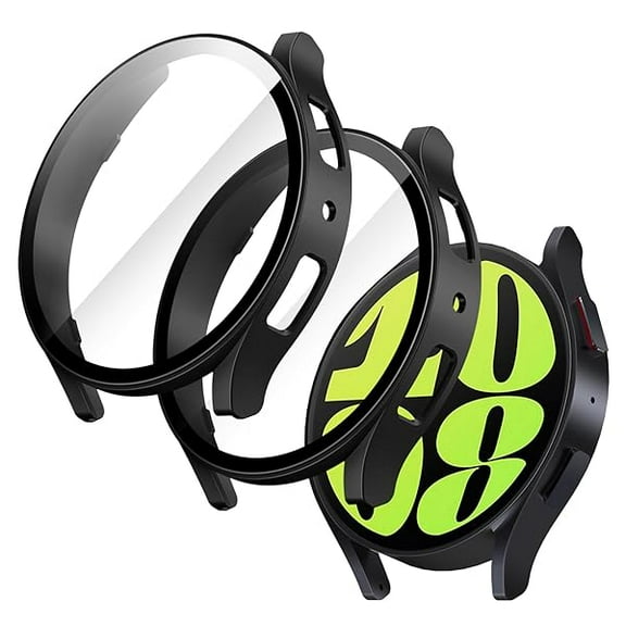 JETech Case with Screen Protector Compatible with Samsung Galaxy Watch 6 44mm, Overall Protective Cover, Built-in Tempered Glass Film High Sensitivity, 2 Pack (Black)