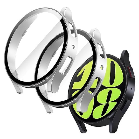 JETech Case with Screen Protector Compatible with Samsung Galaxy Watch 6 44mm, Overall Protective Cover, Built-in Tempered Glass Film High Sensitivity, 2 Pack (Silver)