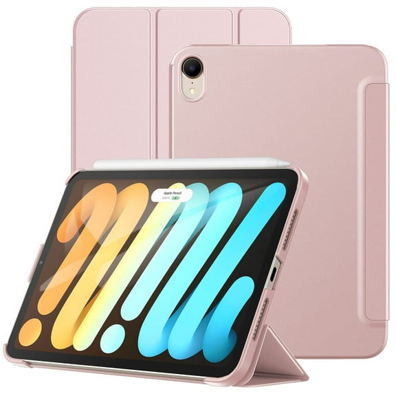 JETech Case for iPad mini (A17 Pro, 2024 Model, 7th Generation) / mini 6 (2021 Model, 6th Generation), Protective Hard Back Shell Soft-Touch Tablet Stand Cover, Auto Wake/Sleep (Rose Gold)