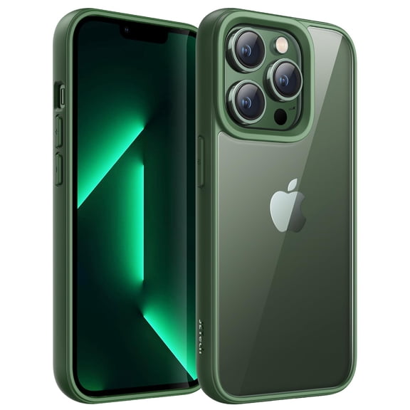 JETech Case for iPhone 13 Pro Max 6.7-Inch, Shockproof Phone Bumper Cover, Solid Color Matte TPU Frame, Anti-Scratch Clear Back (Alpine Green)