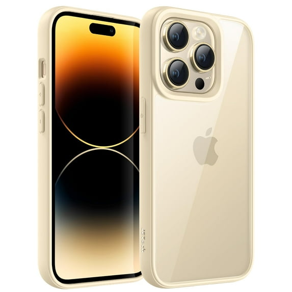 JETech Case for iPhone 14 Pro 6.1-Inch, Shockproof Phone Bumper Cover, Solid Color Matte TPU Frame, Anti-Scratch Clear Back (Gold)