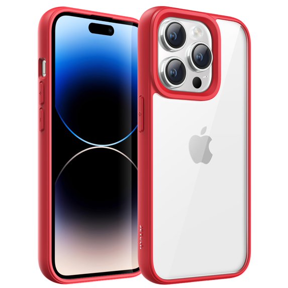 JETech Case for iPhone 14 Pro 6.1-Inch, Shockproof Phone Bumper Cover, Solid Color Matte TPU Frame, Anti-Scratch Clear Back (Red)