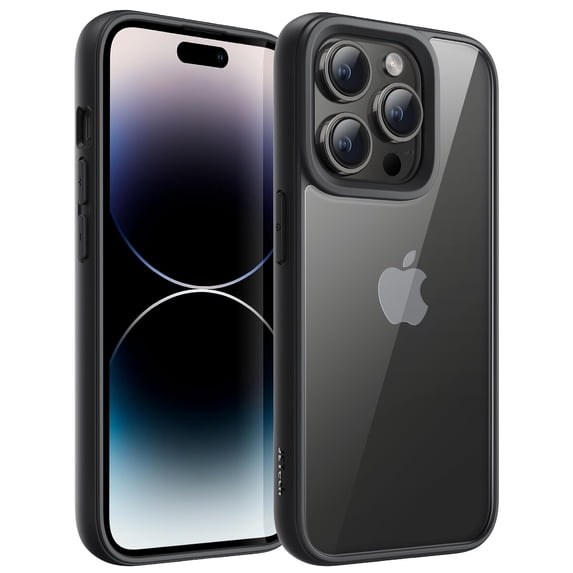 JETech Case for iPhone 14 Pro Max 6.7-Inch, Shockproof Phone Bumper Cover, Solid Color Matte TPU Frame, Anti-Scratch Clear Back (Space Black)