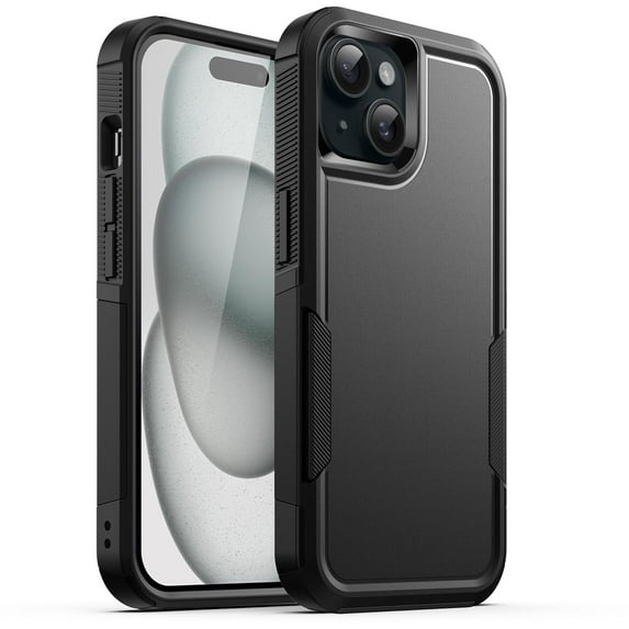 JETech Case for iPhone 15 6.1-Inch, Heavy Duty Dual-Layer Rugged Protection, Shockproof Protective Tough Phone Cover with Matte Back (Black)
